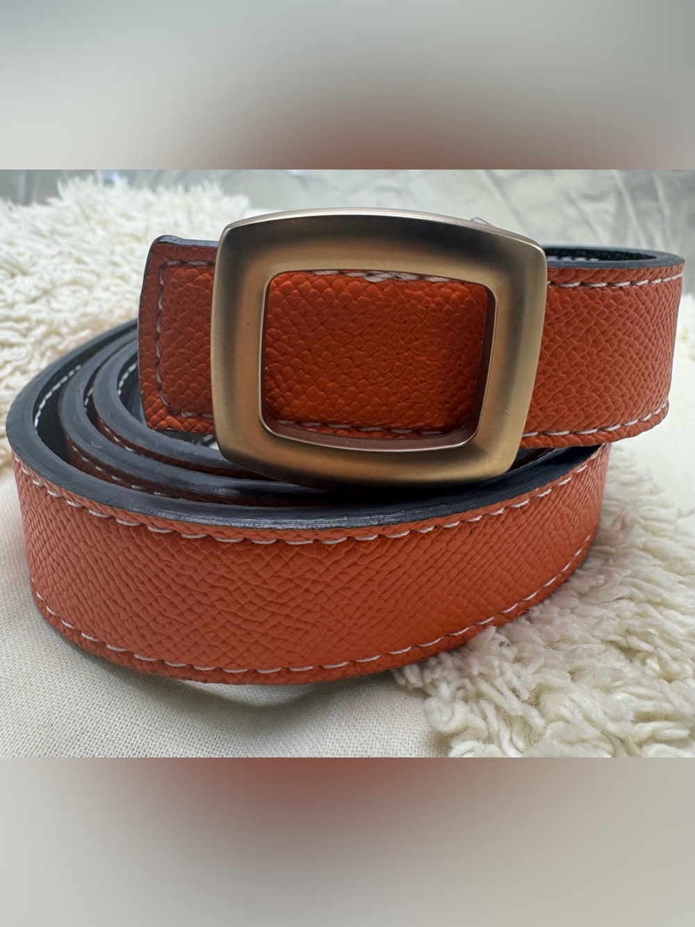Women’s Burnt Orange Faux Leather Belt Brushed Metal Buckle